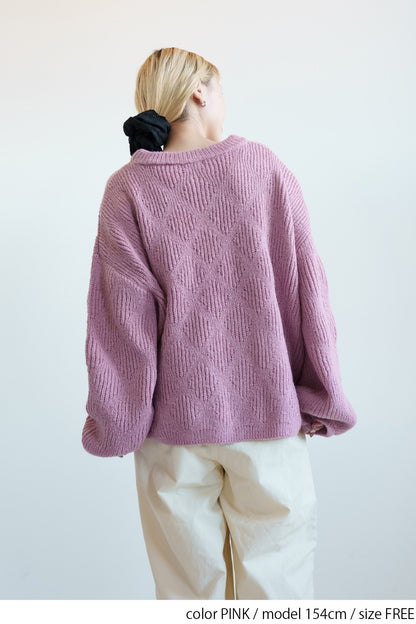 ≪SALE≫Crew Neck Textured Knit Pullover