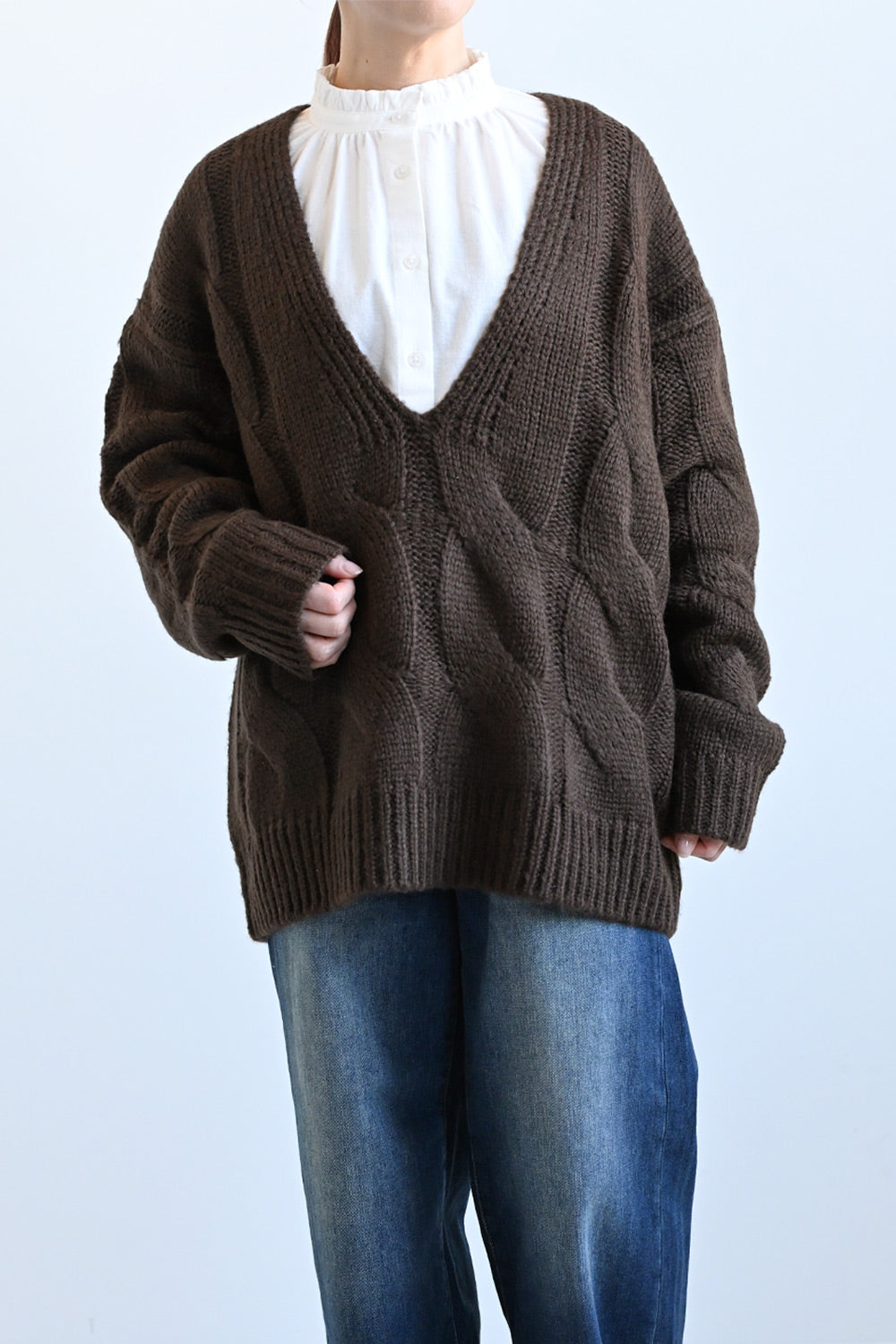 ≪SALE≫V-Neck Thick Cable Pullover