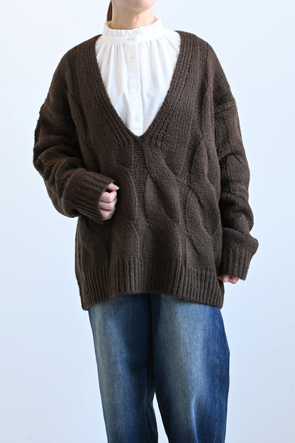 ≪SALE≫V-Neck Thick Cable Pullover