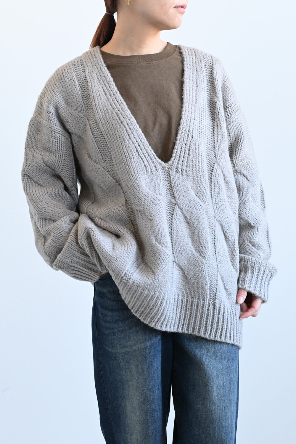 ≪SALE≫V-Neck Thick Cable Pullover