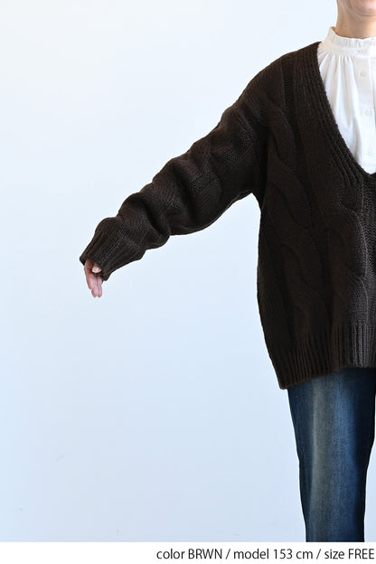 ≪SALE≫V-Neck Thick Cable Pullover