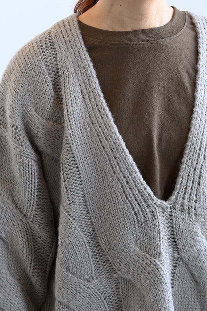 ≪SALE≫V-Neck Thick Cable Pullover