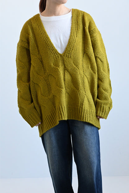 ≪SALE≫V-Neck Thick Cable Pullover