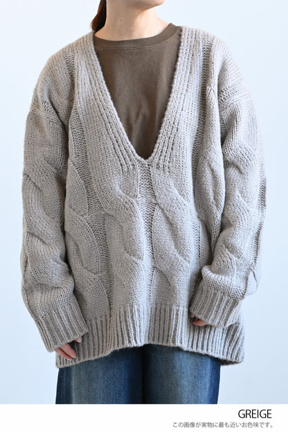 ≪SALE≫V-Neck Thick Cable Pullover