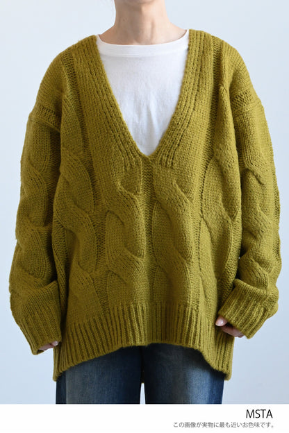 ≪SALE≫V-Neck Thick Cable Pullover