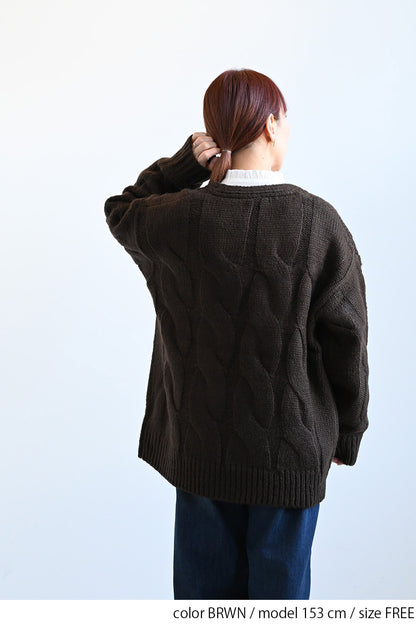 ≪SALE≫V-Neck Thick Cable Pullover