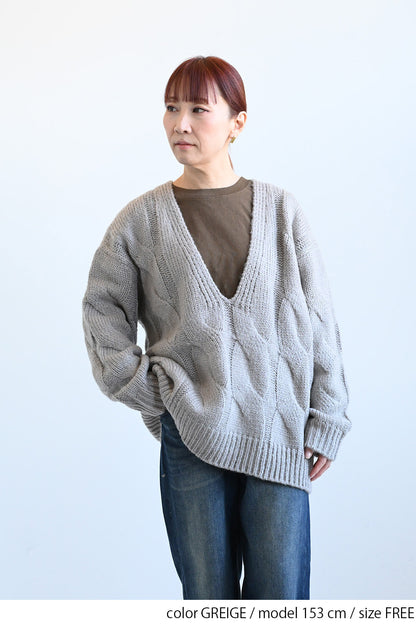 ≪SALE≫V-Neck Thick Cable Pullover