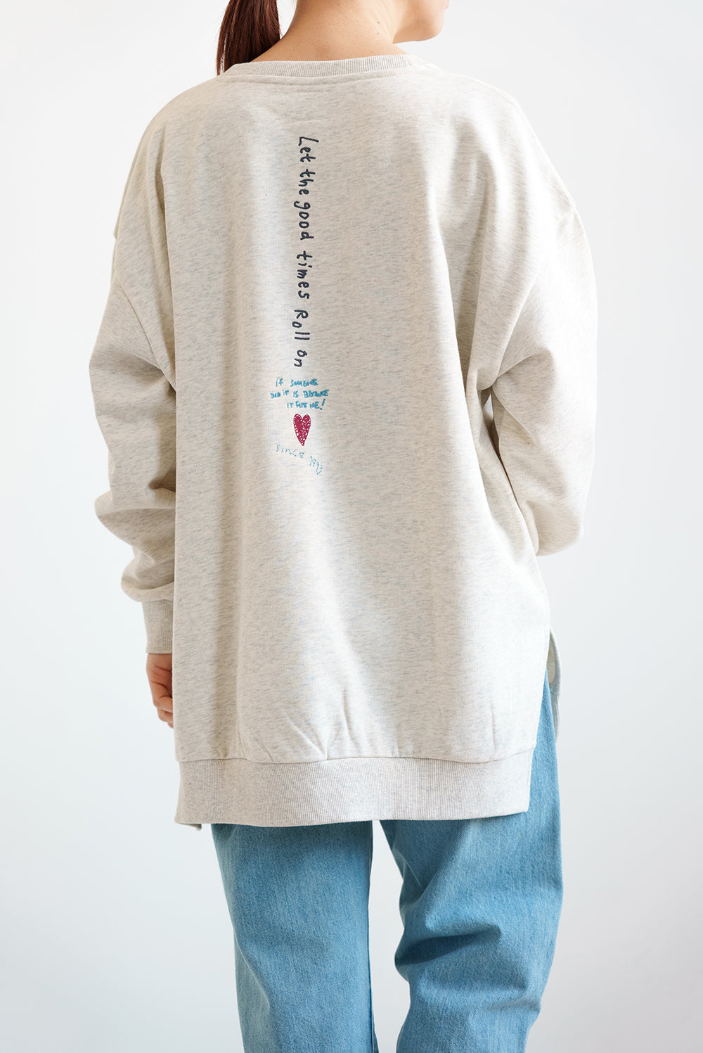 タテ刺繍ハート裏毛チュニック
