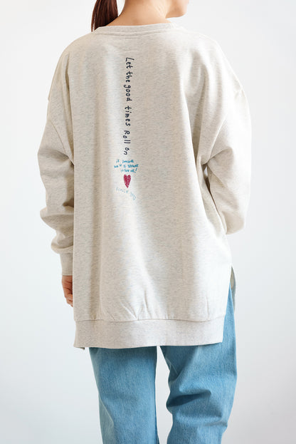 Vertical Embroidered Heart Fleece Tunic