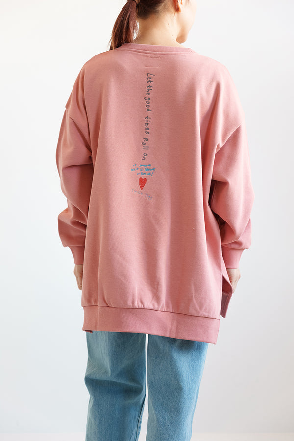 タテ刺繍ハート裏毛チュニック