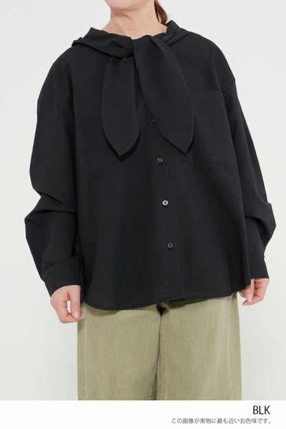 Bow Tie Hooded Blouse