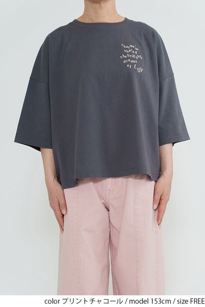 Back Logo Heart Print 3/4 Sleeve Pullover