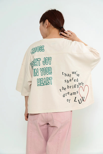 Back Logo Heart Print 3/4 Sleeve Pullover