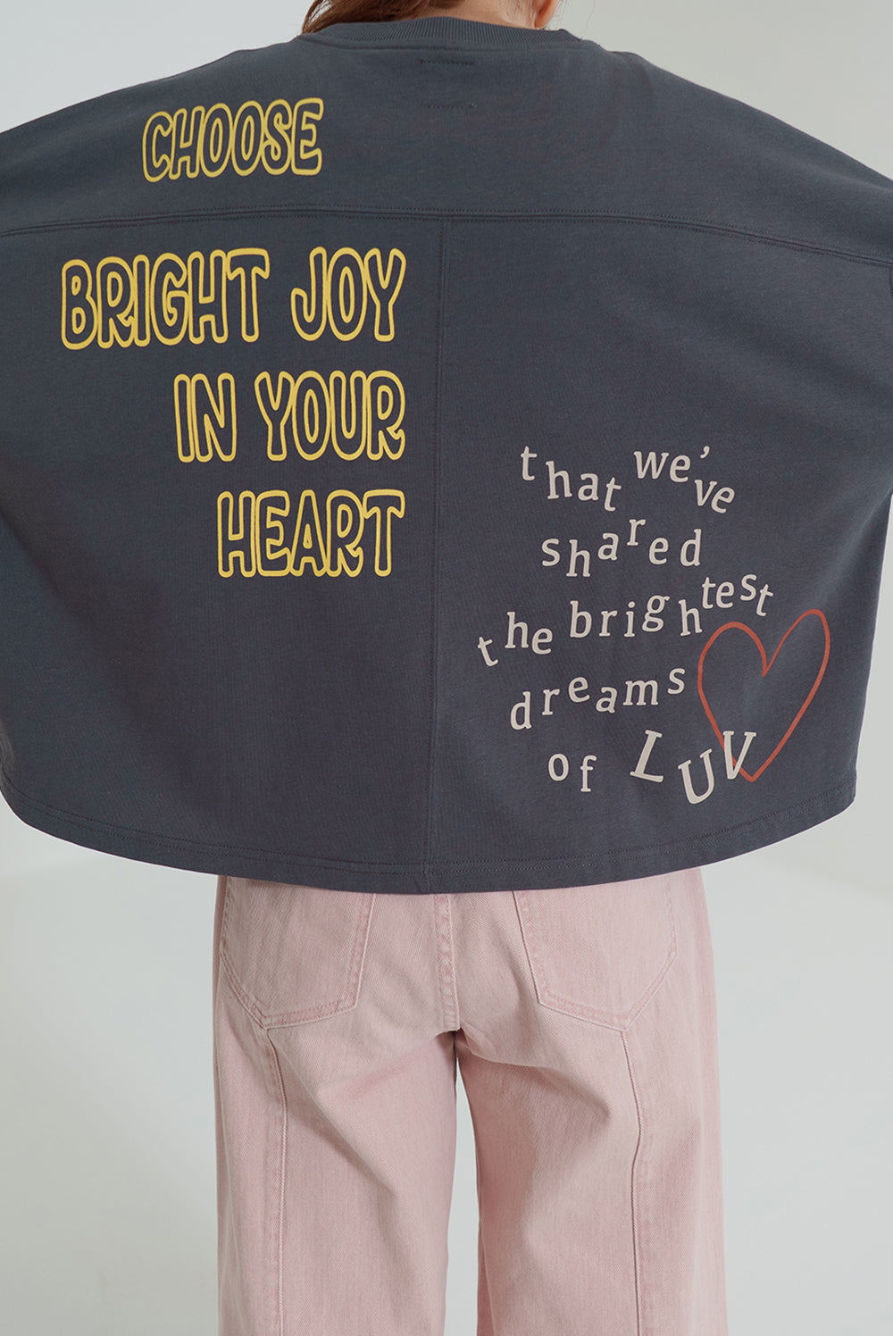 Back Logo Heart Print 3/4 Sleeve Pullover
