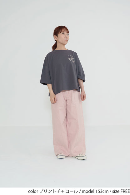 Back Logo Heart Print 3/4 Sleeve Pullover