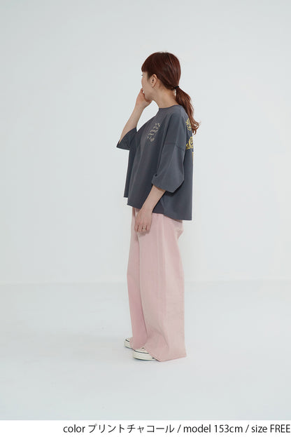 Back Logo Heart Print 3/4 Sleeve Pullover