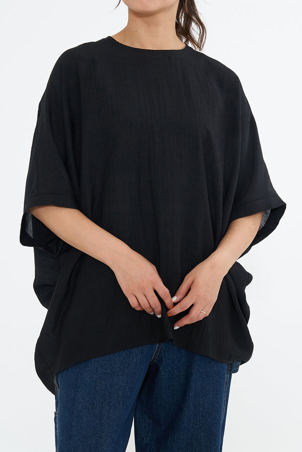 後ろボタン布帛ドルマンチュニック