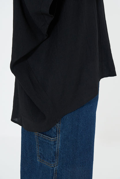 Back Button Woven Dolman Tunic