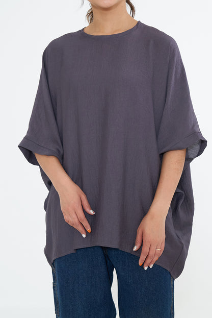 Back Button Woven Dolman Tunic