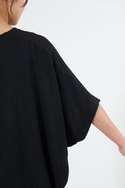 Back Button Woven Dolman Tunic