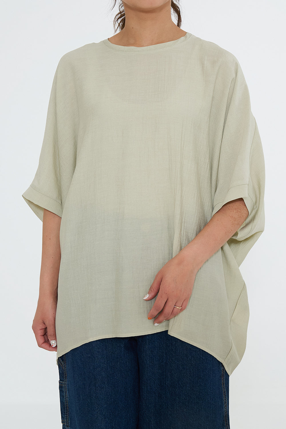 Back Button Woven Dolman Tunic