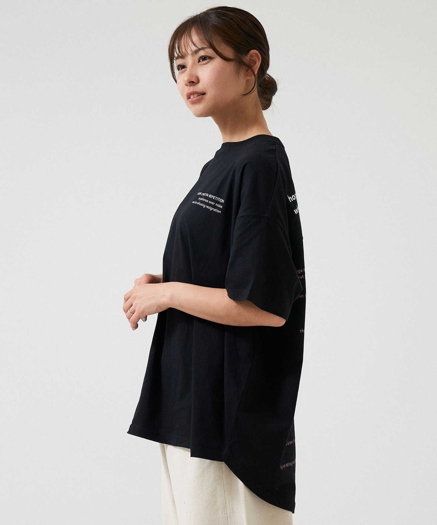 アシメバックロゴ半袖チュニック