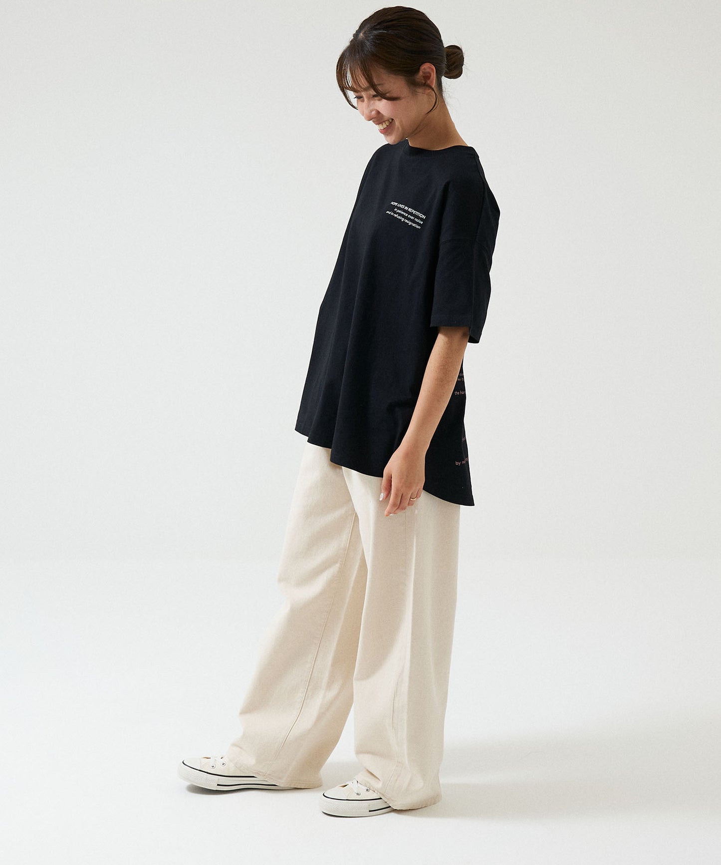 アシメバックロゴ半袖チュニック