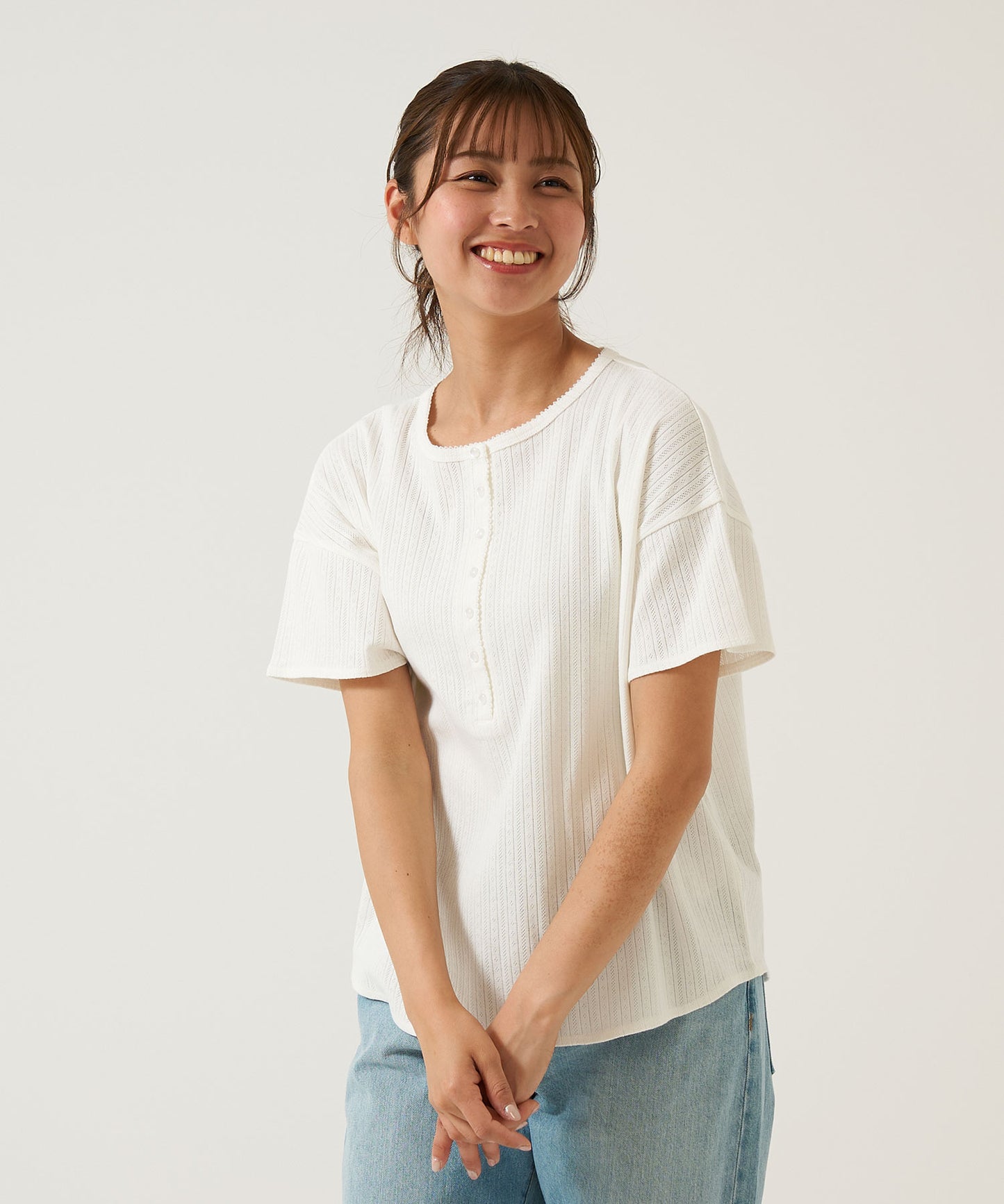 《April 23 Arrival》Eyelet Rib Crew Henley Pullover