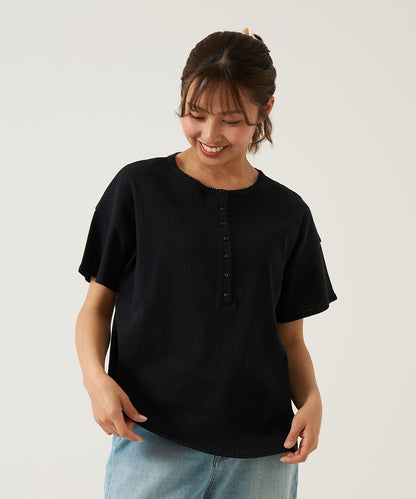 《April 23 Arrival》Eyelet Rib Crew Henley Pullover