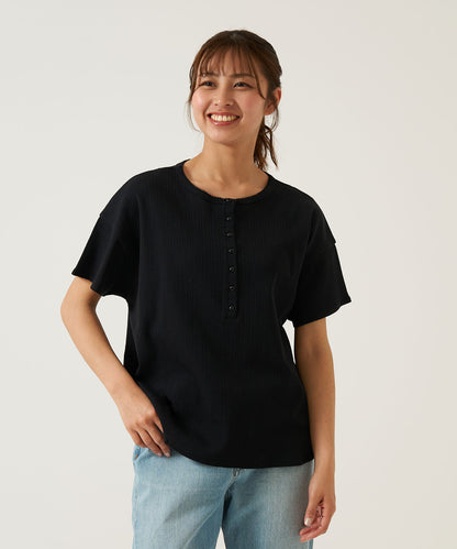 《April 23 Arrival》Eyelet Rib Crew Henley Pullover