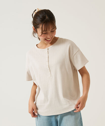 《April 23 Arrival》Eyelet Rib Crew Henley Pullover