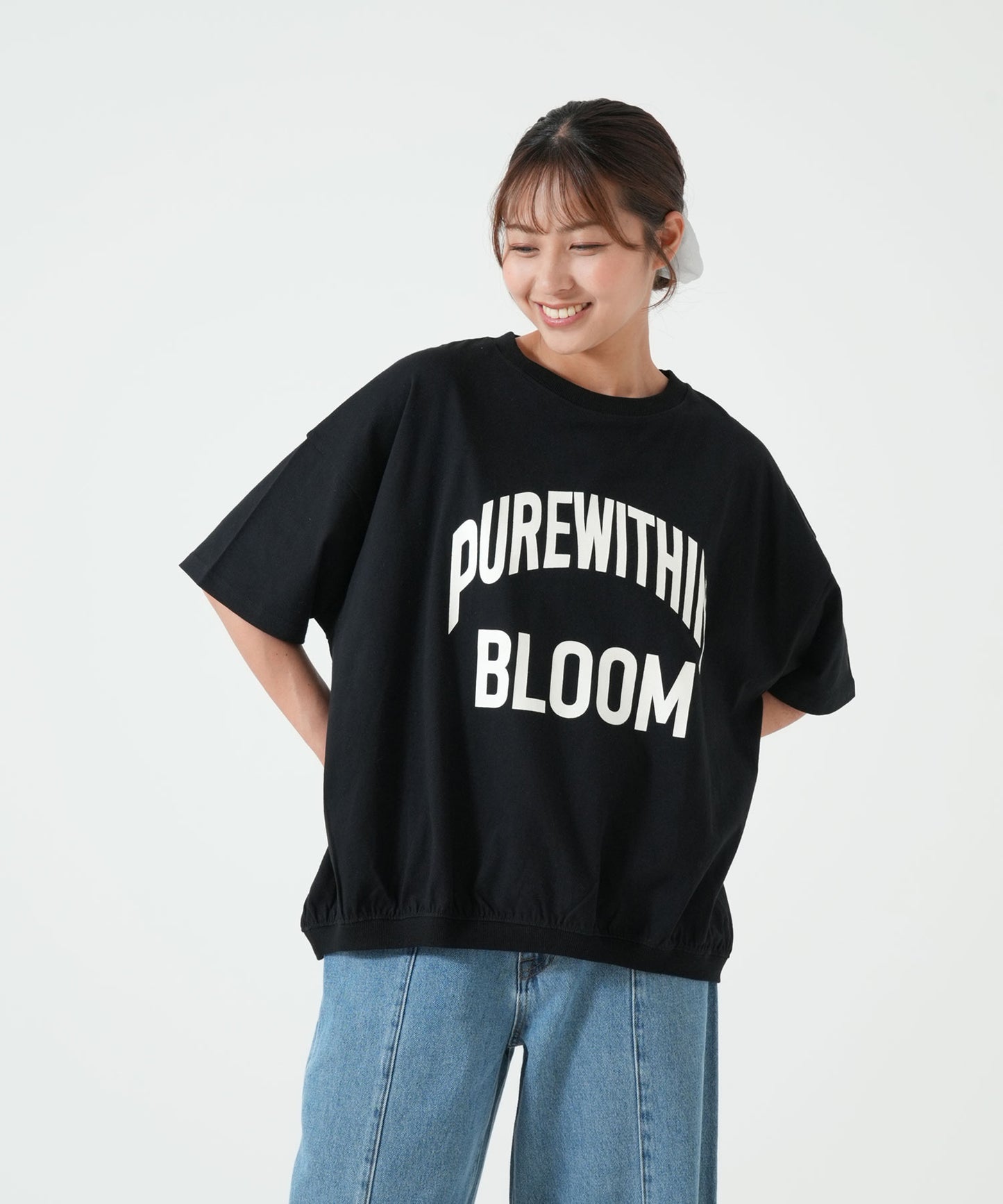 裾ギャザーカレッジTEE