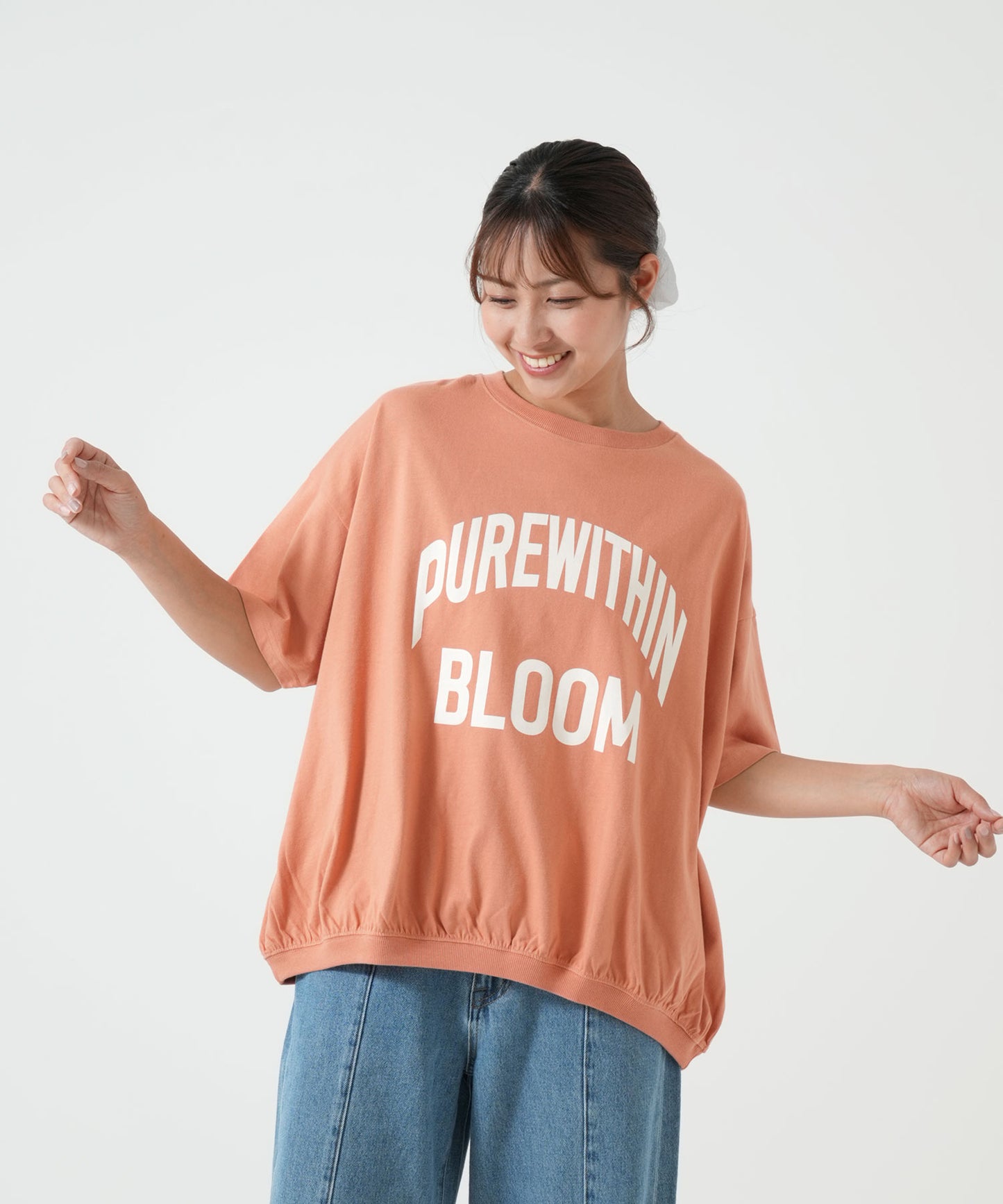 裾ギャザーカレッジTEE