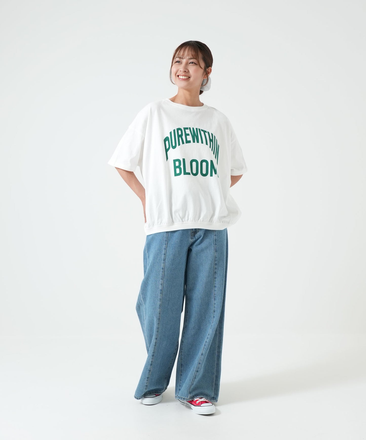裾ギャザーカレッジTEE