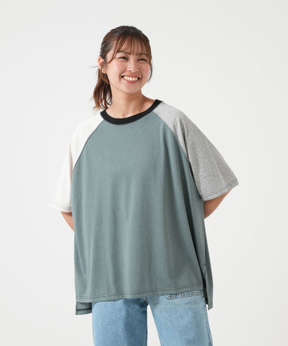スラブ配色ラグランTEE