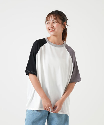 スラブ配色ラグランTEE