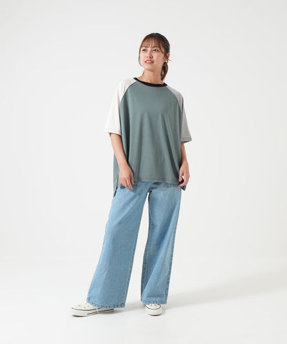 スラブ配色ラグランTEE