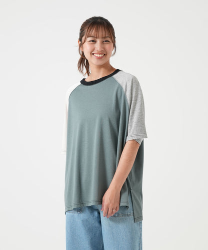 スラブ配色ラグランTEE
