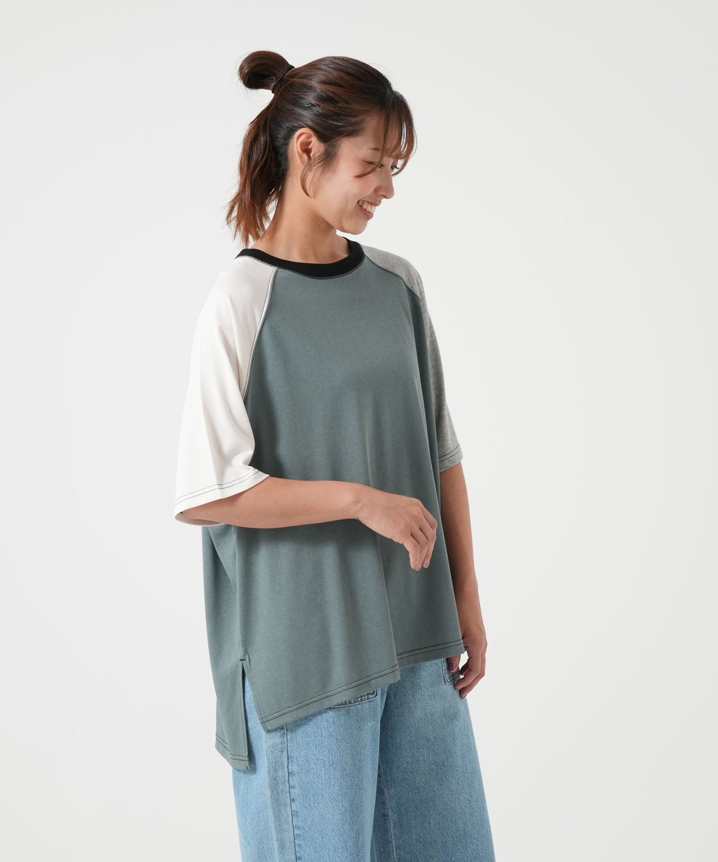 スラブ配色ラグランTEE