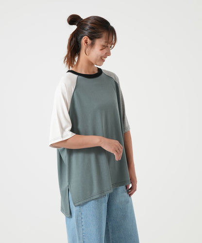 スラブ配色ラグランTEE