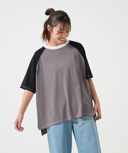 スラブ配色ラグランTEE