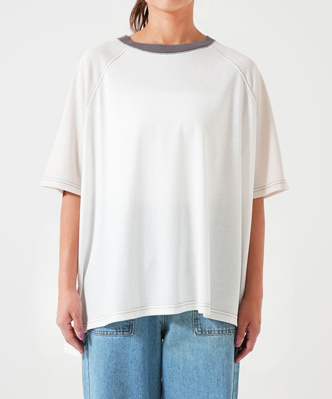 スラブ配色ラグランTEE
