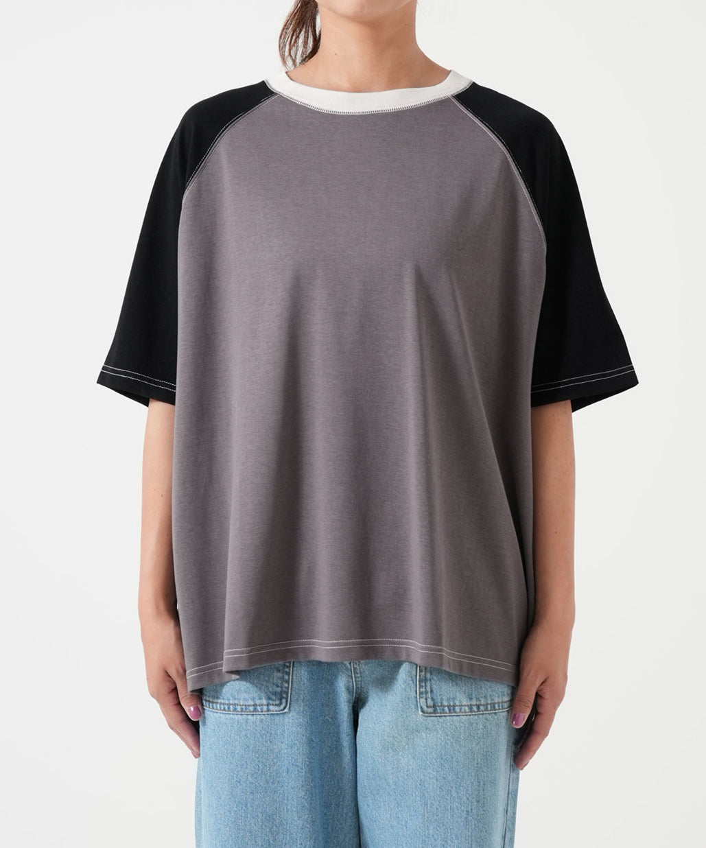 スラブ配色ラグランTEE