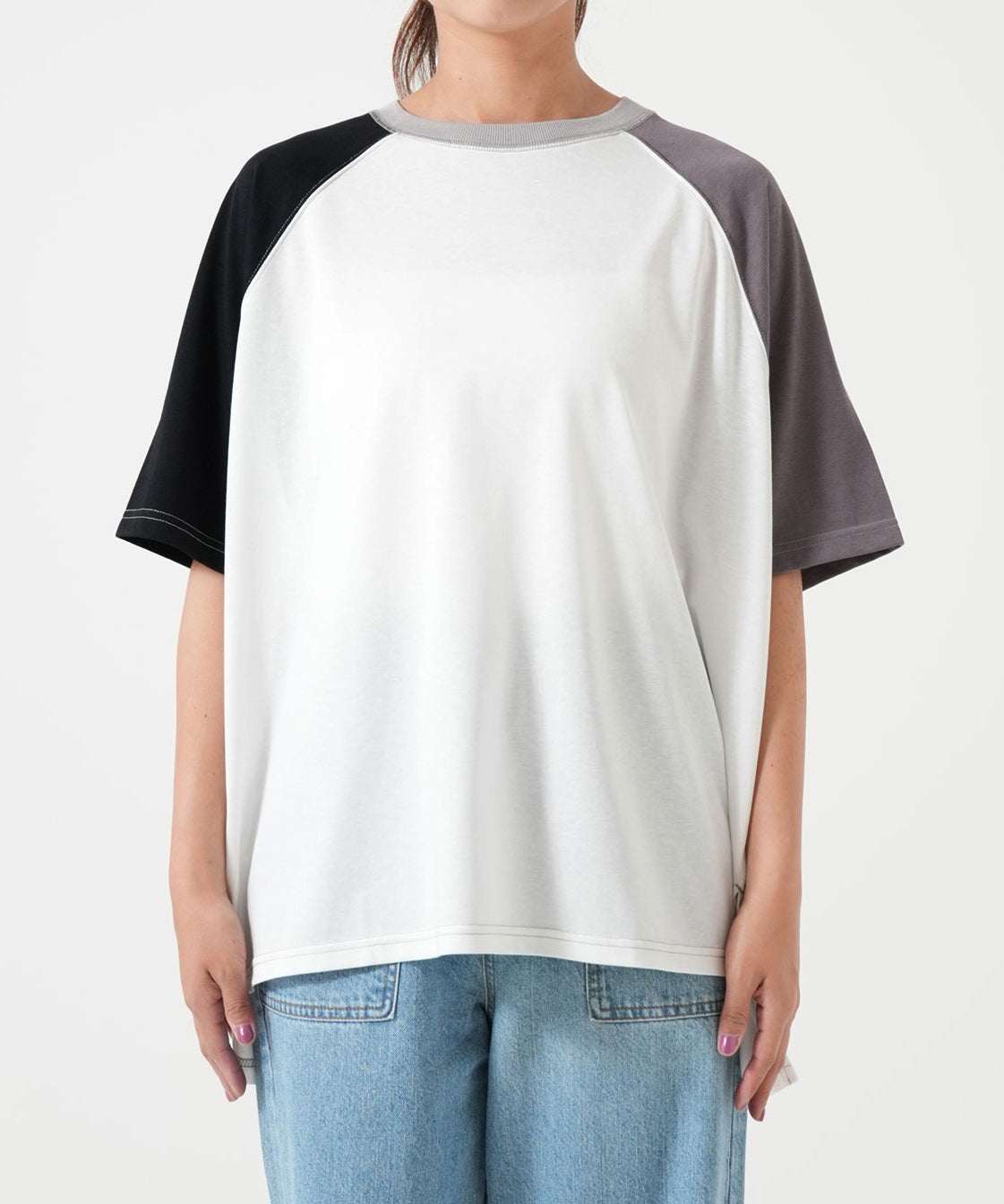 スラブ配色ラグランTEE