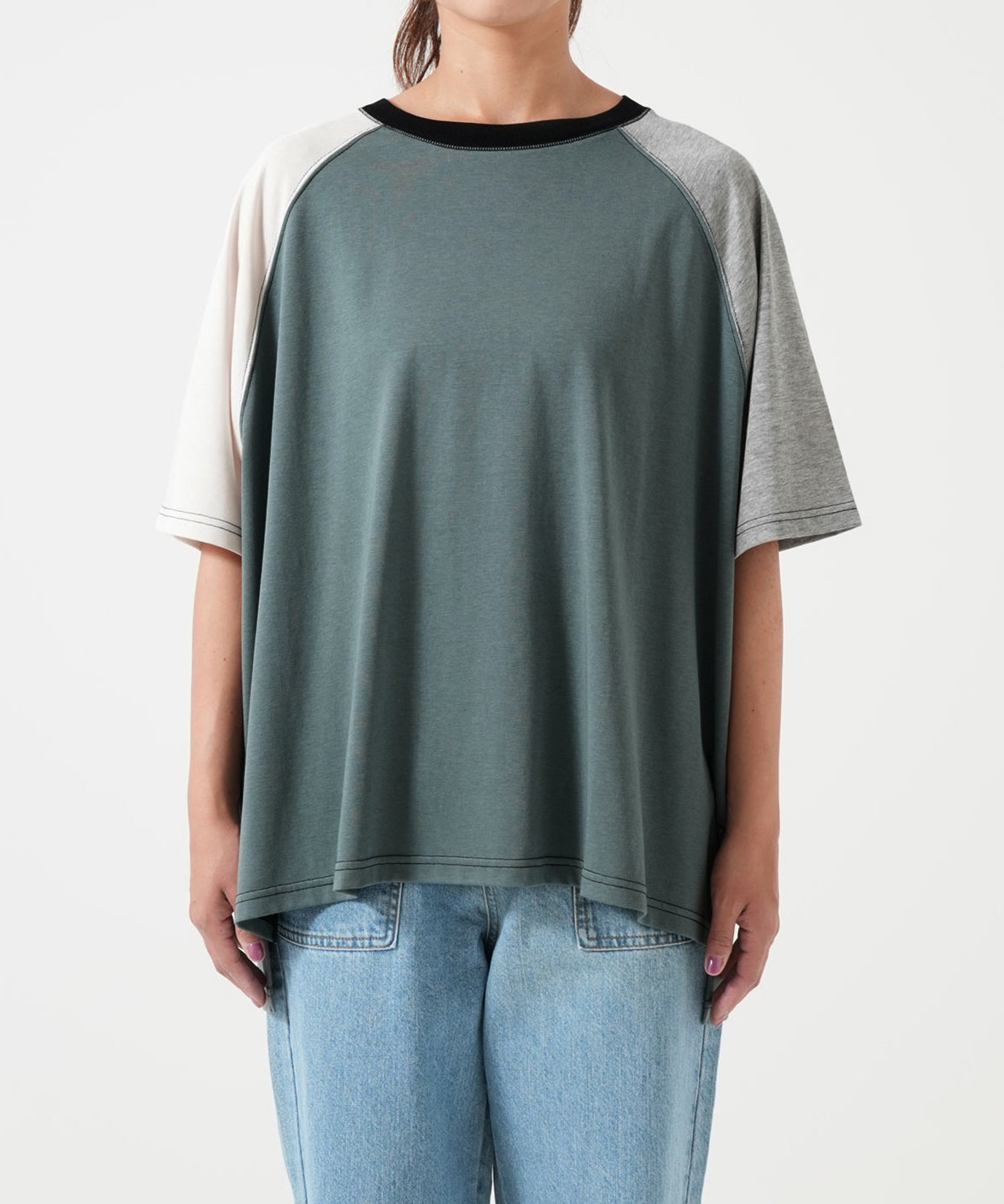スラブ配色ラグランTEE