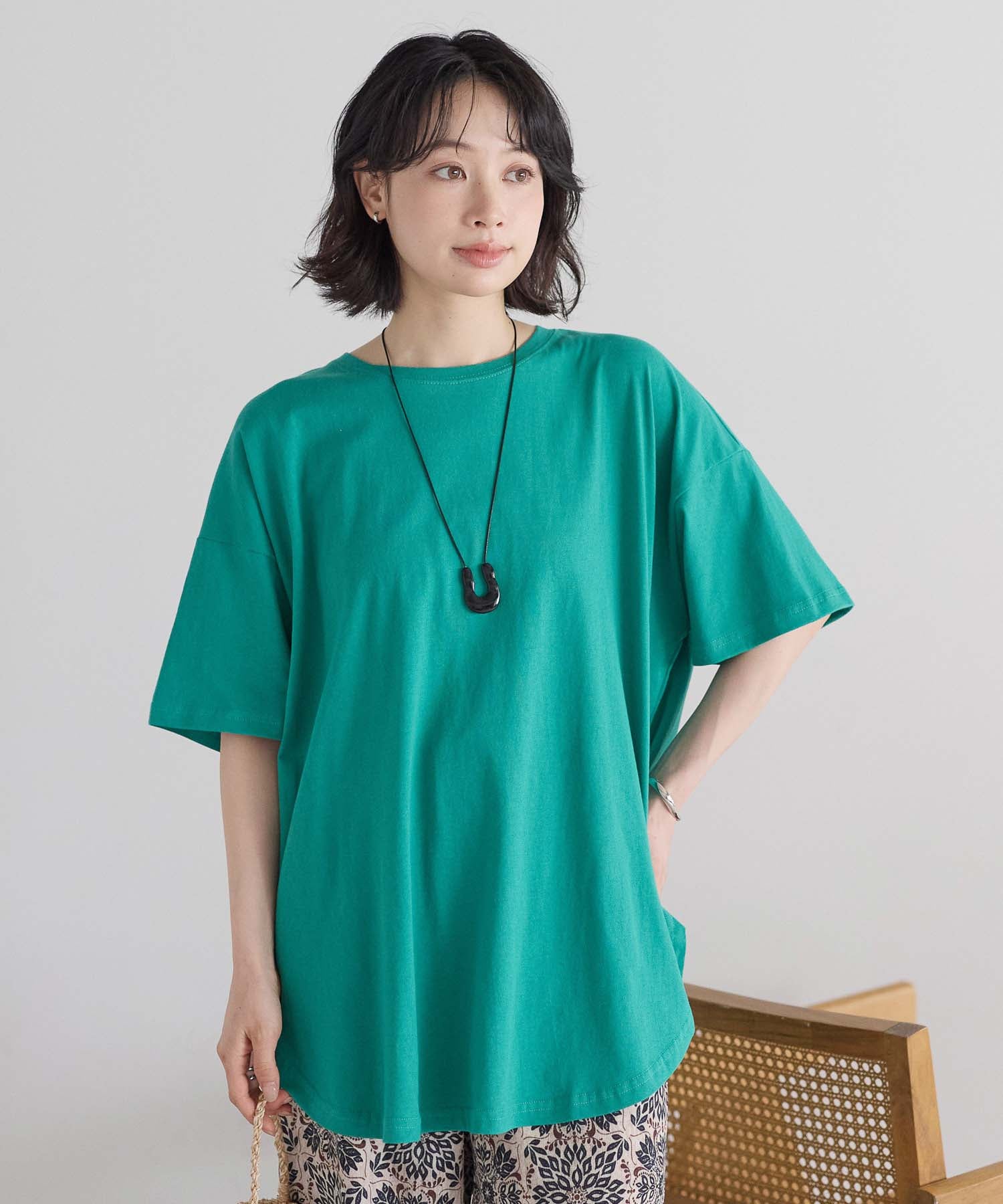 裾ラウンドビッグTEEチュニック
