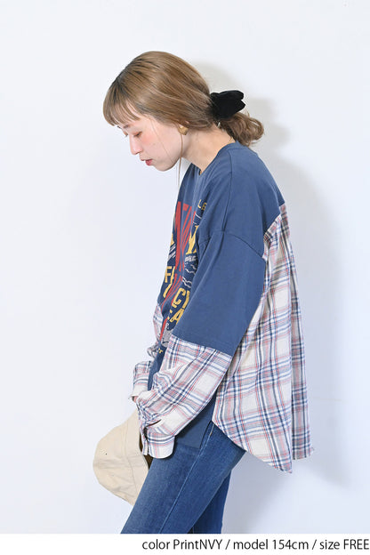 【CUBE SUGAR】20/-OE天竺×布帛リメイク風Bigプルオーバー