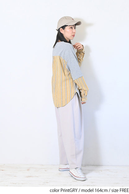【CUBE SUGAR】20/-OE天竺×布帛リメイク風Bigプルオーバー