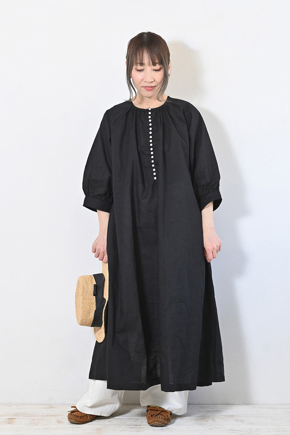 【08Mab】綿麻多ボタンワンピース