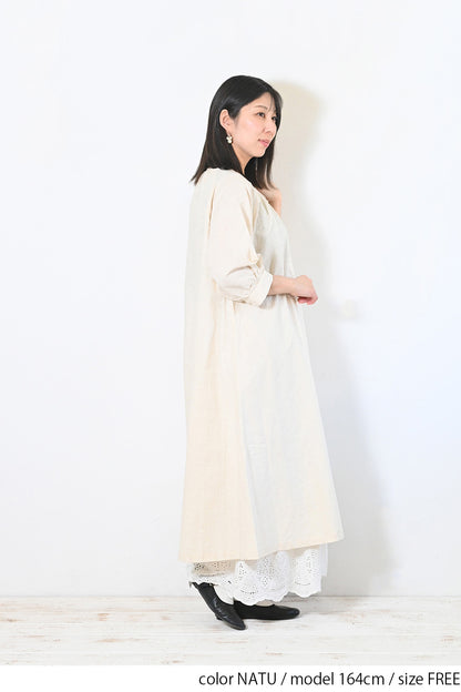 【08Mab】綿麻多ボタンワンピース
